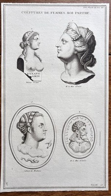 Antike römische Damen Frisuren Partherkönig antike Artefakte Gravur 1724