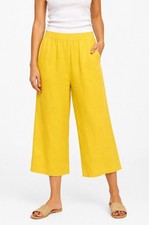Cupio Yellow Linen Blend Wide Leg Crop Pants L Coastal Vacation Boho Resort EUC