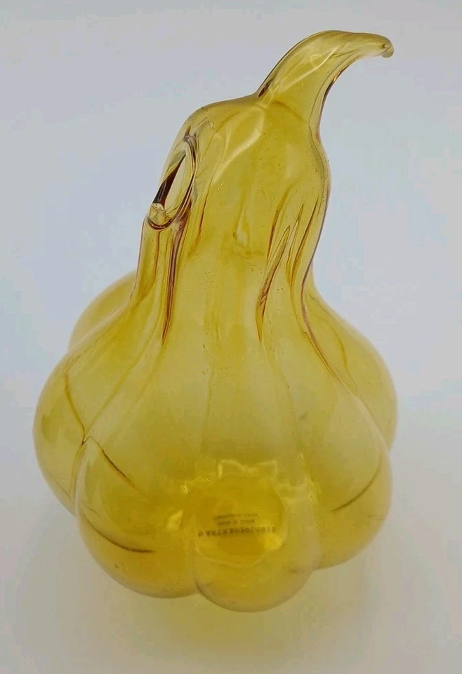 Jarrón de vidrio hueco Anthropologie 6,5" calabaza amarilla ámbar Foto 2 de 4