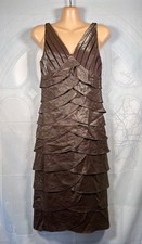 Heine sparkly metallic bronze brown sleeveless scalloped layer party dress, 10