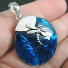 925 Sterling Silver Round Blue Paua Abalone Shell Dragonfly Pendant, BPP-17