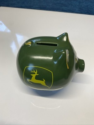 John Deere Ceramic Piggy Bank | Green w/Yellow Logo & Accents. EXCELLENT!