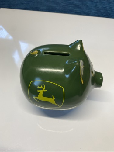 John Deere Ceramic Piggy Bank | Green w/Yellow Logo & Accents. EXCELLENT!