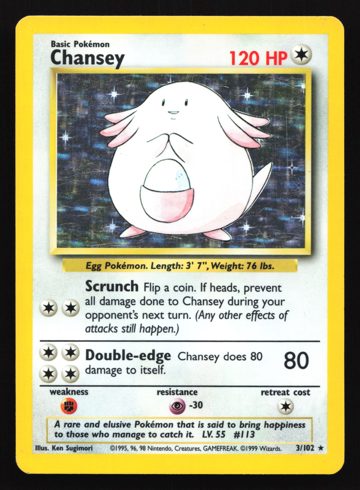 Chansey 3/102 Base Set Holo Rare Pokemon Card