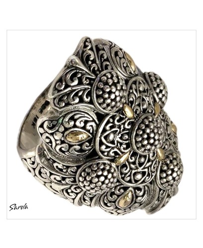 Retired Sarda Gem Collection Of Bali Sterling Silver &18kgold Filigree Ring Sz7 - Picture 3 of 7