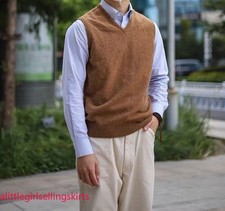 Mens British Preppy Style V-neck Pullover Vest Warm Thick Knitted Wool Waistcoat