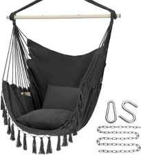 Dark Gray Hammock Chair Hanging Rope Swing, Max 500 Lbs, 2 Cushions Included,..