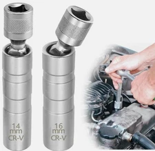 14mm & 16mm Thin Wall Magnetic Swivel Spark Plug Socket 12-Point Removal Tool