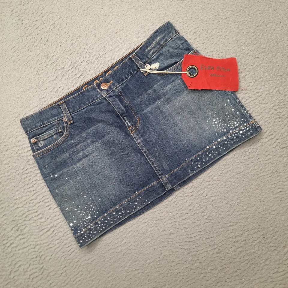 Minifalda vaquera Ezra Fitch para mujer talla 29 azul estrás deslumbrante pantalones cortos Y2K Foto 2 de 4