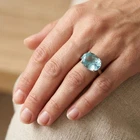 925 Sterling Silver White Gold Rings Glittering Arctic Blue Aquamarine 8.58Ct