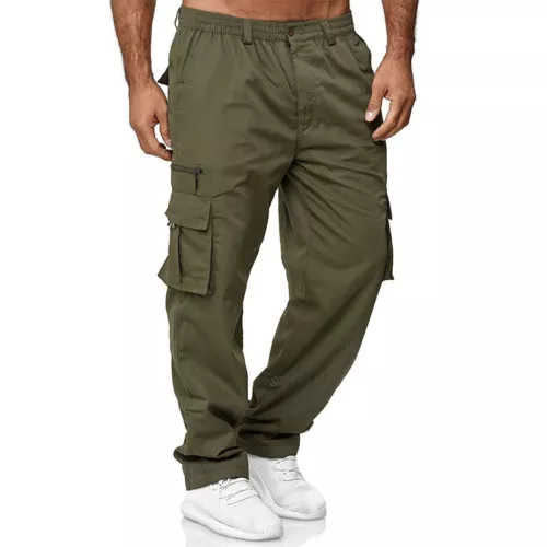 Mens Cargo Pants Lightweight Casual Summer Pants Pocket Elastic Waist Belt - Picture 7 of 19