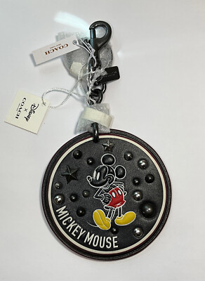 NWT'S Coach Disney Mickey Mouse Studded Keychain / Bag Charm / Key Ring /
