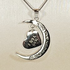 925 Sterling Silver I Love You To The Moon And Back Heart Moon Pendant Necklace
