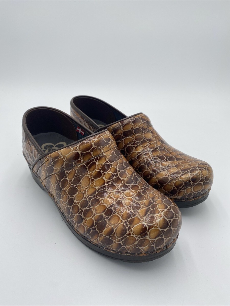 Sanita Women's Danish Professional Clogs Shoes 39 Brown Gold Snake Skin  Print