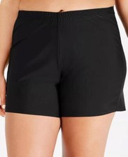 Island Escape Women's Black Plus Size Lined Swim Shorts Size 18W