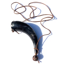 Black Powder Horn with Leather Strap