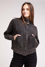 Zenana Fall Jacket Acid Wash Cotton Waffle Hooded Zip-up W/ Pockets