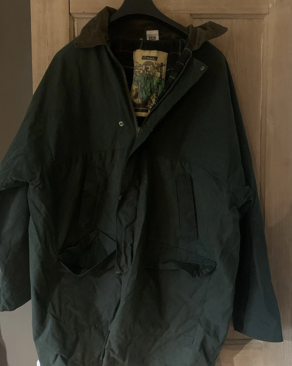 ST MARKS Wax Jacket Coat Mens XXL Green Waxed Cotton Vintage Made In UK