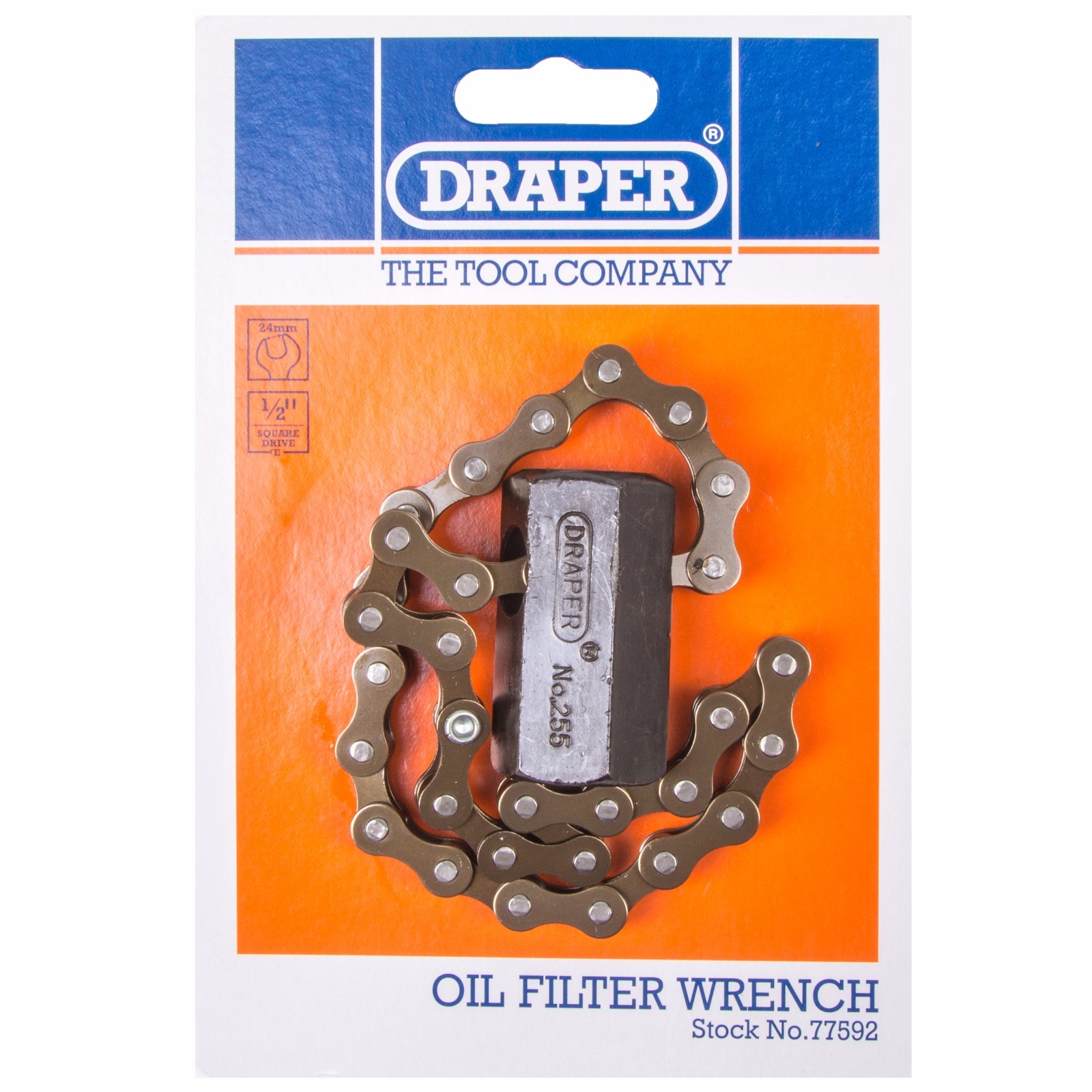 1/2" SQUARE DRIVE OIL FILTER WRENCH Adjustable Up To 130mm Chain Strap