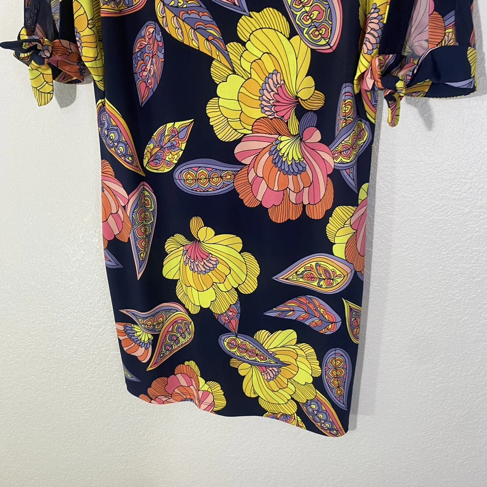 Trina Turk Size 2 Vinet Escapade Mini Dress Navy Floral Tie Sleeve $258 - Image 3 of 4