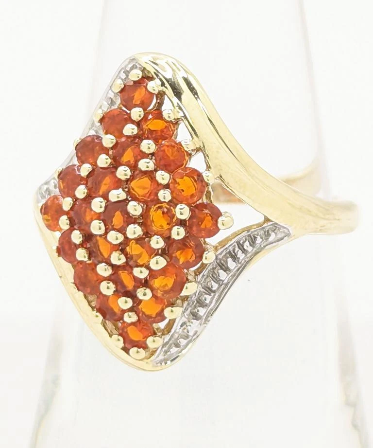 Anillo dividido de diamantes con bisel de turmalina naranja de 3,6 g de oro de 14 quilates 2 tonos talla 6,75 Foto 4 de 4
