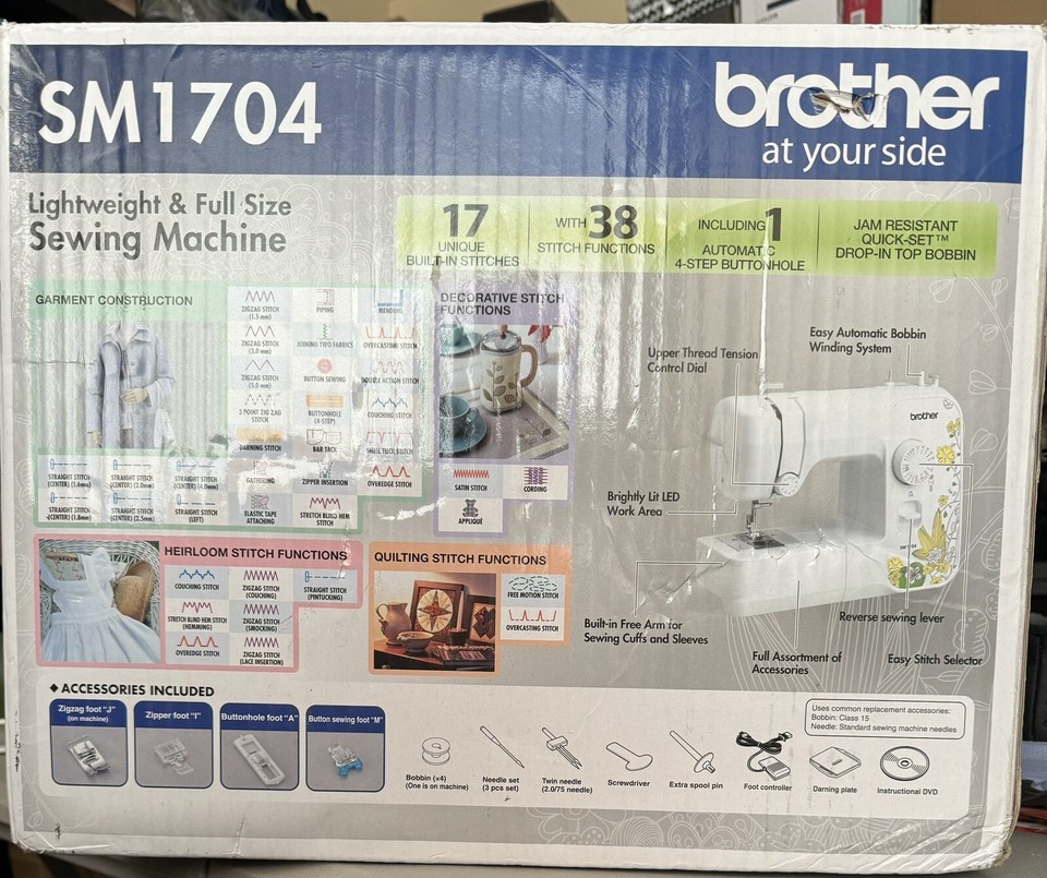 NEW Brother SM1704 17 Stitch Lightweight Sewing Machine 750 Stiches Per