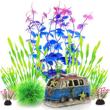 Fish Tank Decorations Plants with Resin Cave Rock View, Aquarium Decor Accessori