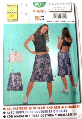 Burda 8611 Young Misses Skirt 10-12-14-16-18-20-22-24 Sewing Pattern in 2 Styles