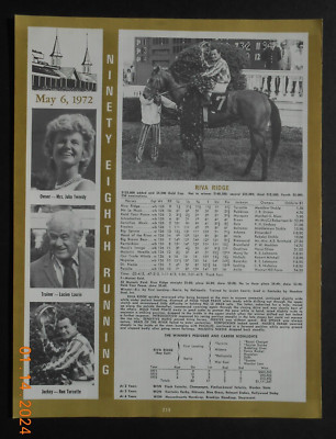 1972 Kentucky Derby photo ad RECAP Riva Ridge Ron Turcotte Mrs Tweedy L. Laurin