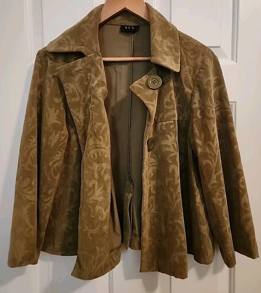 Blazer R Q T Mujer Suave Pesto Verde Oliva Elegante Mediano 2 Botones Chaqueta  Foto 2 de 4