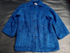 Vintage 60s Mohair & Wool Coat Trefriw Woollen Mills Blue Made In Wales Size XL