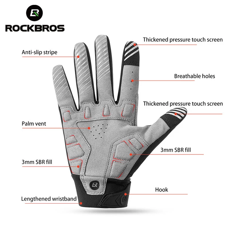 ROCKBROS Winter Full Finger Cycling Sporting Gloves SBR Touchscreen Warm Gloves - Image 3 of 4