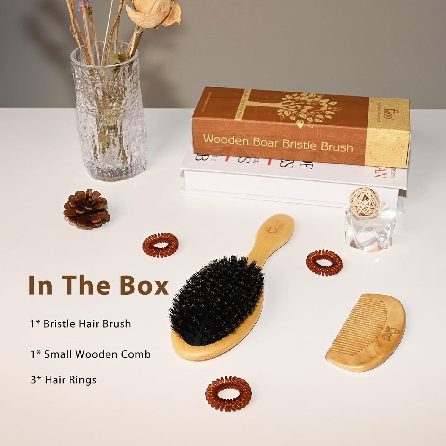 BLACK EGG Boar Bristle Hair Brush for Women Men Kid, Soft Natural Bristles Brush