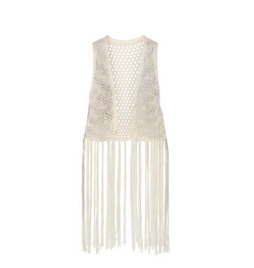 No Boundaries Womens Polyester Crochet Vest W/ Fringe Beige Size L/XL NWT