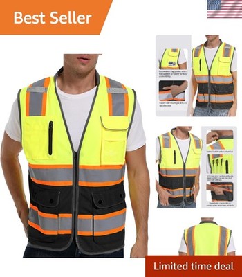 Reflective Safety Vest High Visibility Construction Vest Unisex Multiple Pockets