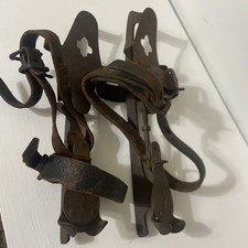 Vintage Ice Skates Metal Blade Leather Straps Old Fashioned Ice Skating Blades