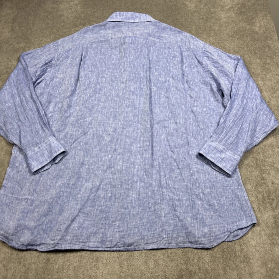 Camisa Gitman Bros Para Hombre 18.5/35 (3XL) Azul Lino Abotonada Manga Larga Hecha en EE. UU. Foto 4 de 4