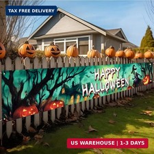 Happy Halloween Banner Large 120 x20 Inch Green Yard Sign Banner Flag Scary Hall