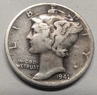 1941-P Mercury Dime, 90% Silver.