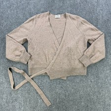 27 Miles Malibu 100% Cashmere Wrap Cardigan Ballet Sweater Taupe Brown L READ