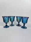 Set of 4 Blue Iridescent Carnival Glass Goblets Indiana Harvest Grapes