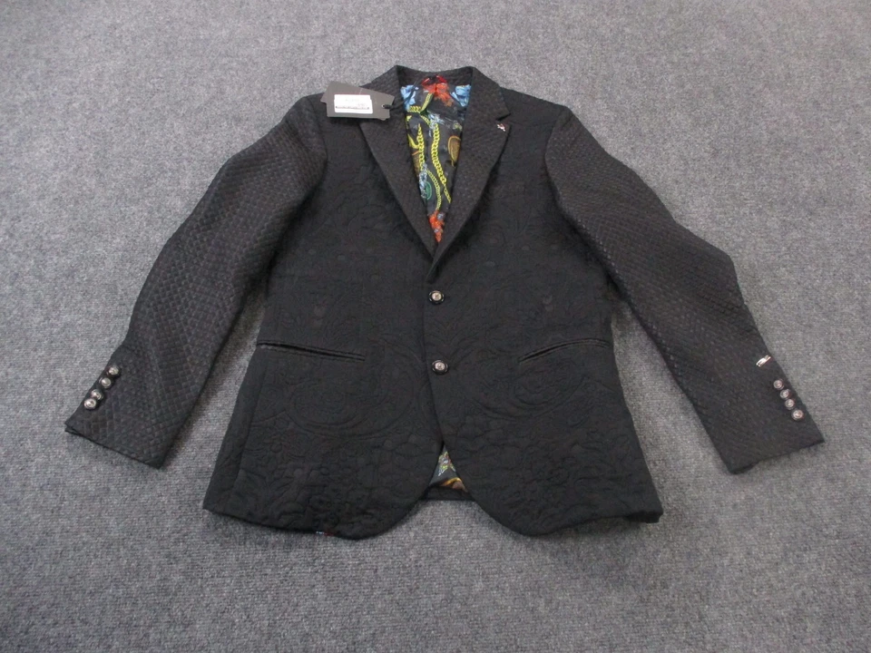 Mondo Jacket Men L Black Floral Lined Sport Blazer Coat Business Luxury NEW - Image 3 of 4