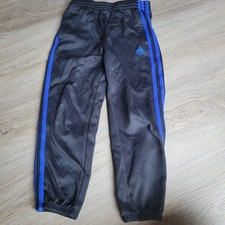 Adidas Track Pants Kids Size 6 Black Blue 3-Stripe Regular Fit Joggers Athletic