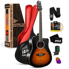 Pyle 41    Steel Strings Acoustic Guitar for Beginner  Adults Sunburst Teardrop