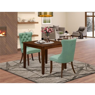 East West Furniture 3-Piece Dining Table Set  in Willow Green/Antique Walnut