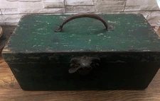 Vintage Green Primitive Wooden Storage Tool Box