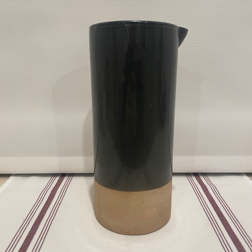 Fringe Studio Slate Grey Blue Tan Ceramic Stoneware Pitcher Vase 10” Tall - Picture 3 of 5