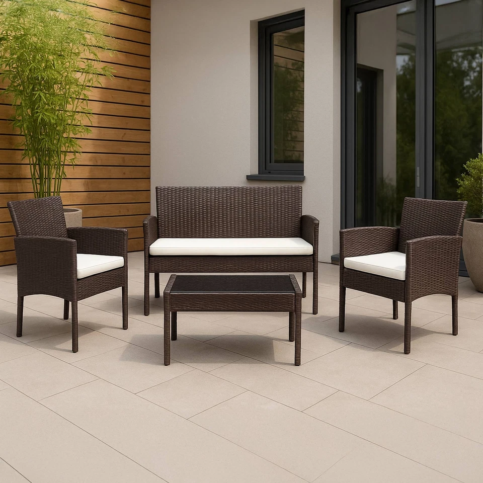 Polyrattan Sitzgruppe Ramunda wetterfest UV-beständig Tisch Sessel Bank Kissen - Bild 3 von 4