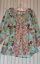 Fig and Flower Boho Paisley Floral Blouse Green Floral Paisley Mixed Prints Med
