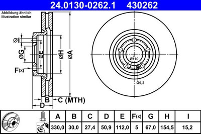 2x Ate 24.0130-0262.1 Bremsscheibe vorne für MERCEDES-BENZ